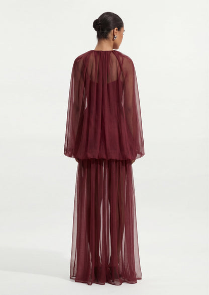 Voluminous Bubble Maxi Dress In Claret