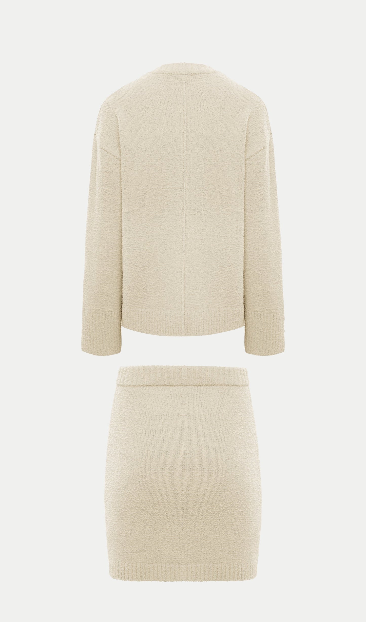 Textured Knitted Jumper & Mini Skirt Set White