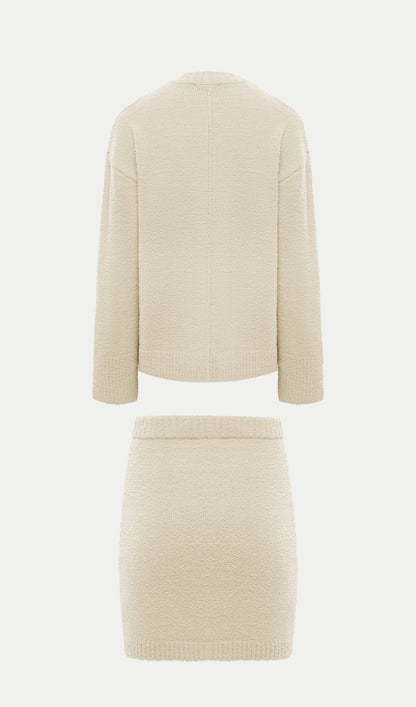 Textured Knitted Jumper & Mini Skirt Set White