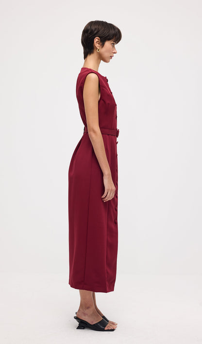 Sleeveless Shift Midi Dress With Belt