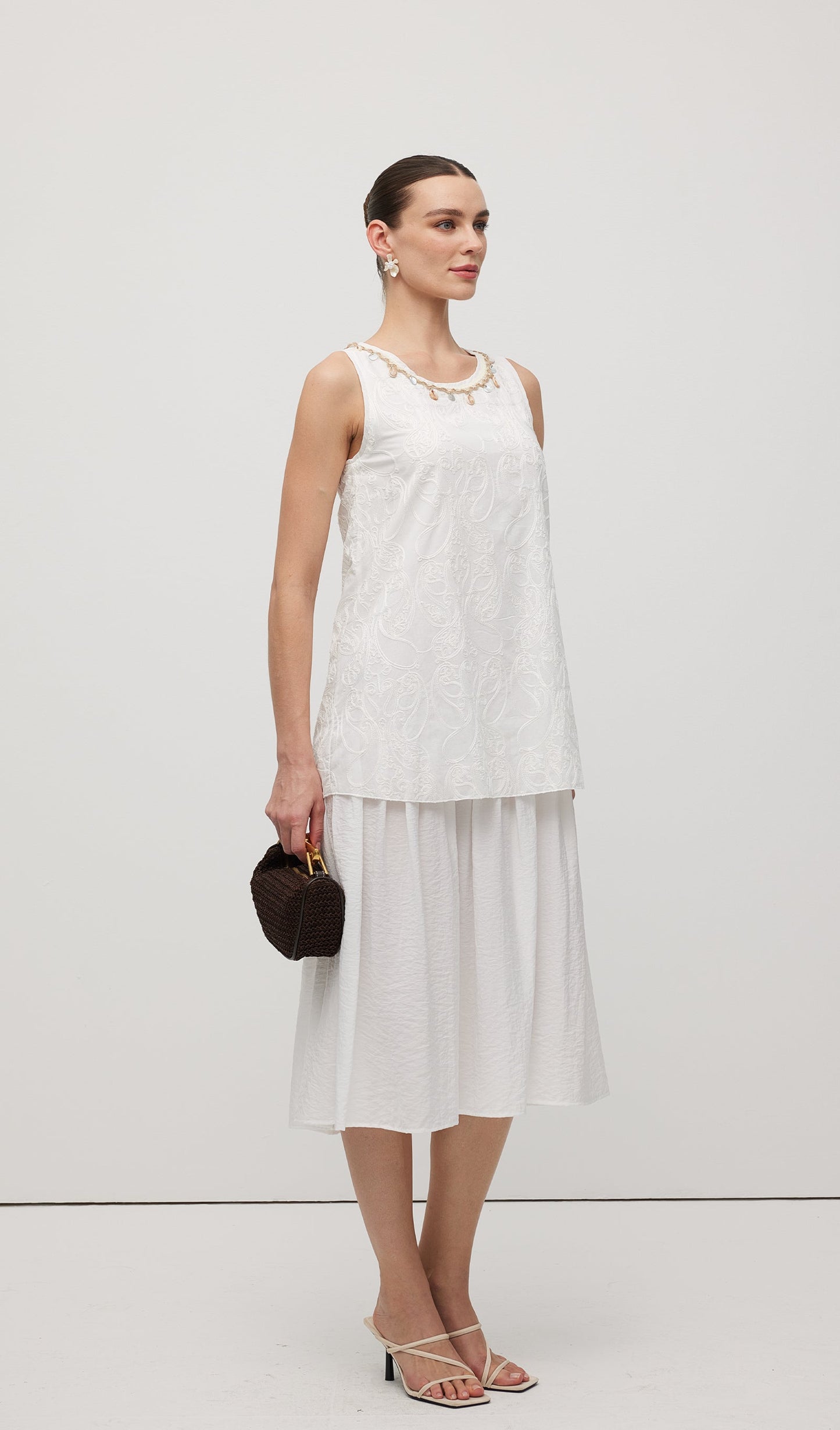 Round Neck With Shell Midi Dress