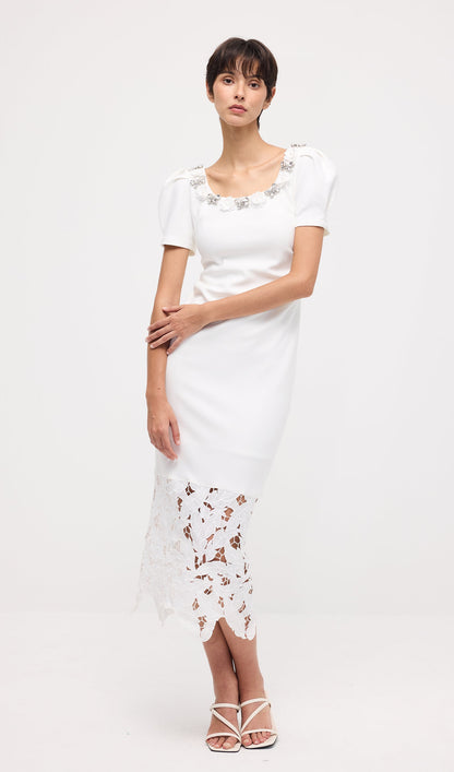 Embellished Applique Cutout Midi Dress