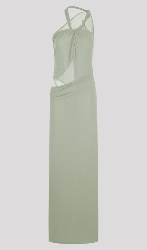 Knotted Mesh Maxi Dress In Sage