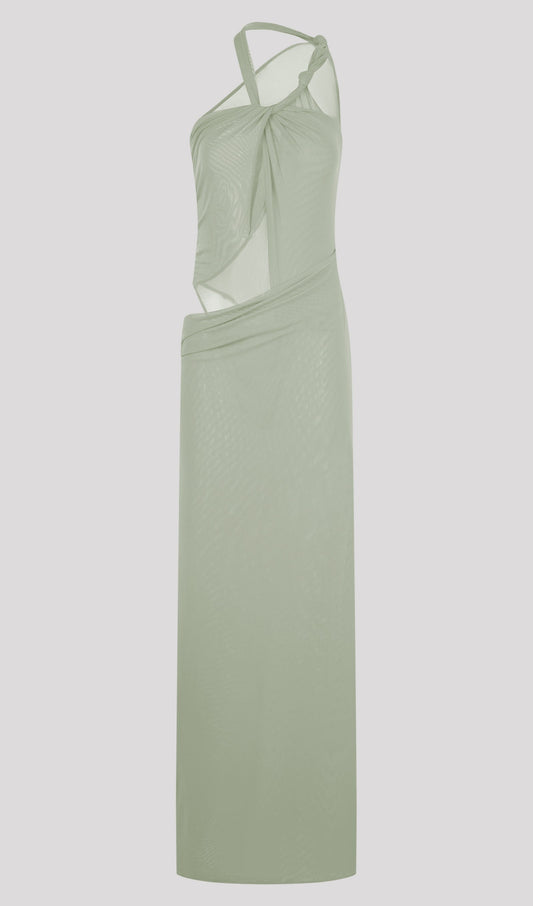 Knotted Mesh Maxi Dress In Sage
