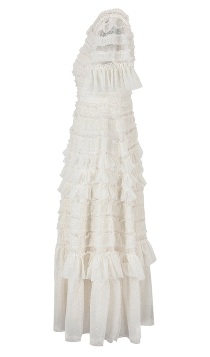 Valentine Ruffle Gown In Tulle Mesh