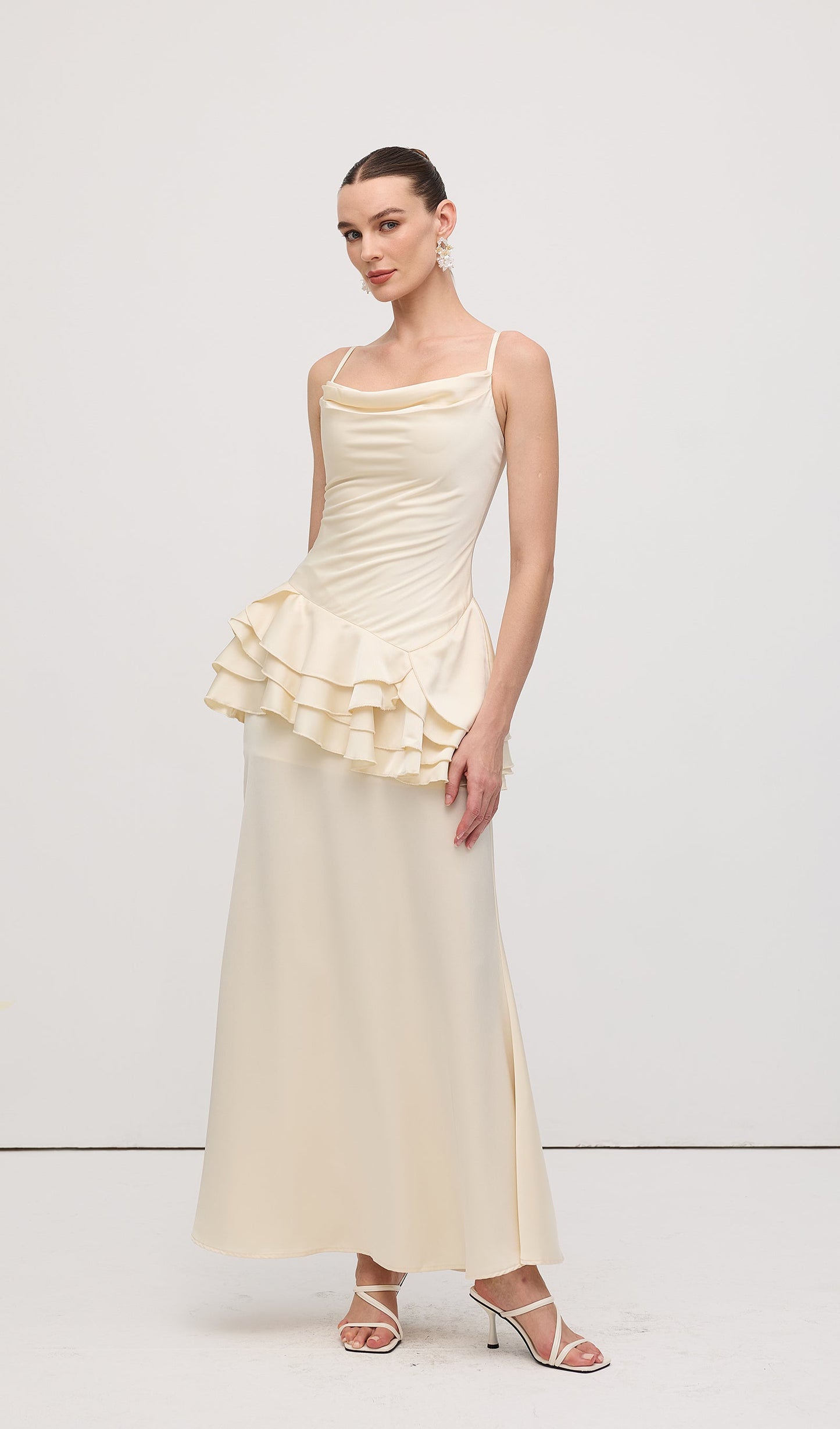 Sleeveless Layered Ruffled Maxi Dress Champagne