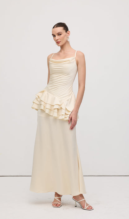 Sleeveless Layered Ruffled Maxi Dress Champagne