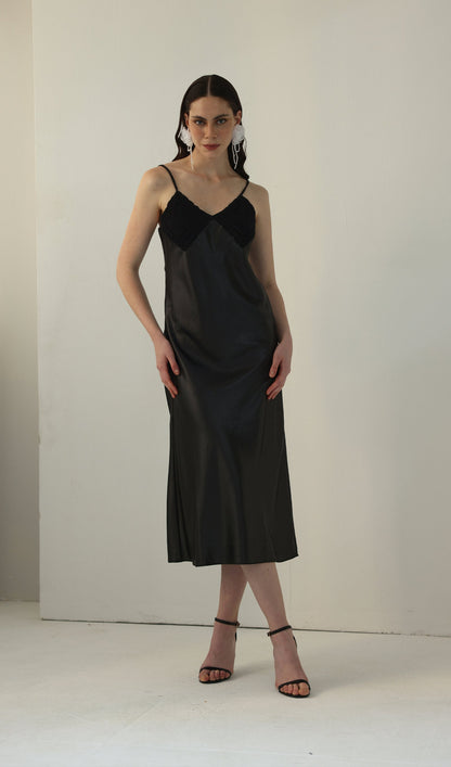 Knitted Patchwork Slip Midi Dress