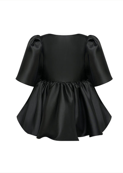 Puff Sleeve Ruffle Top In Black