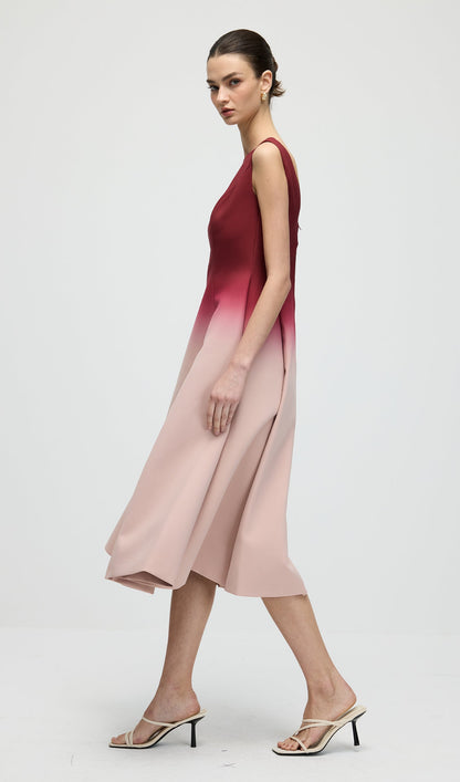 A Line Ombre Wine Midi Dress