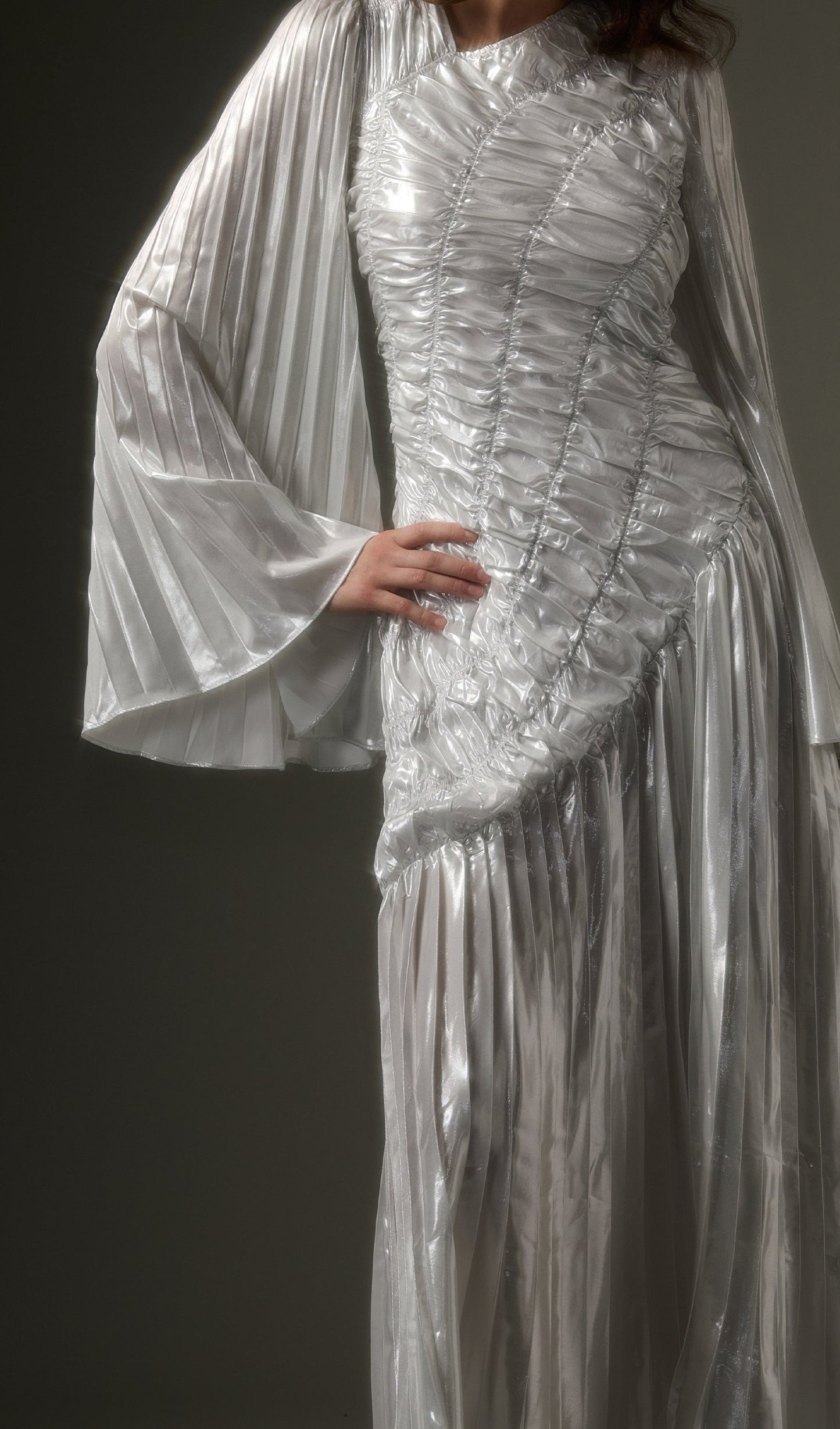 Metallic Long Sleeve Maxi Dress In Silver