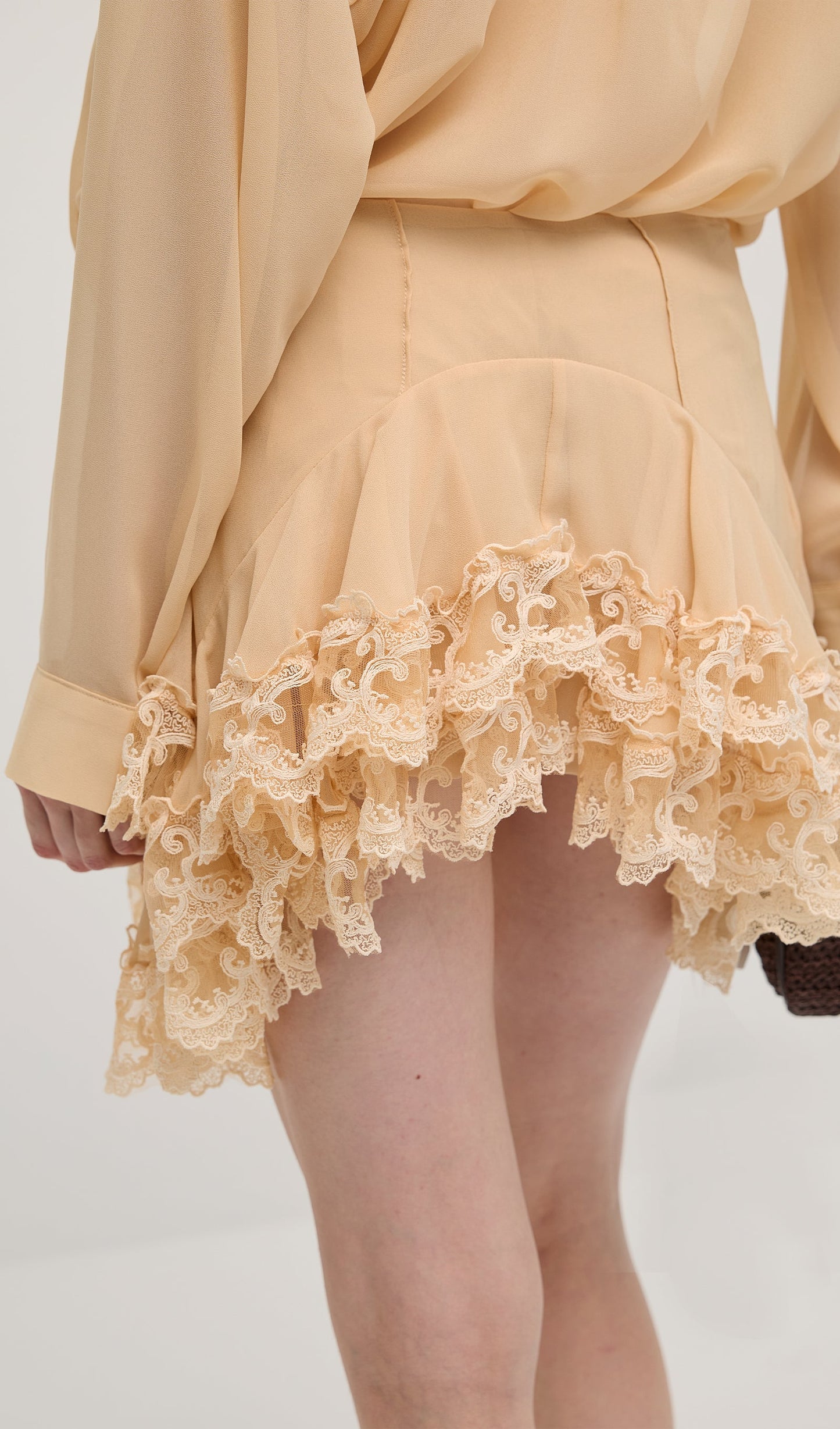 Long Sleeves Layered Folds Mini Dress