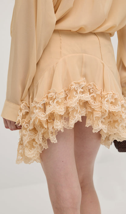 Long Sleeves Layered Folds Mini Dress