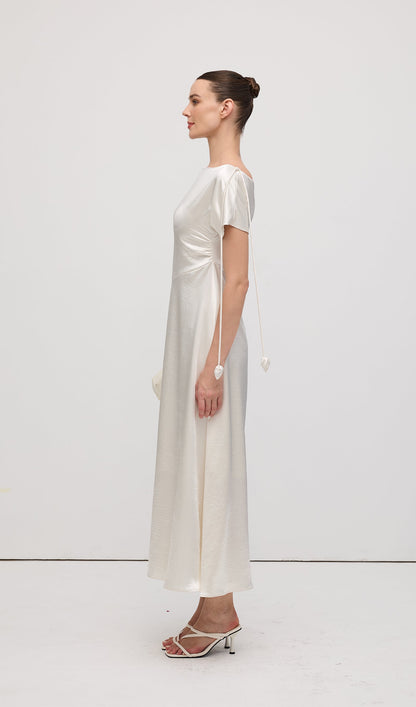 Asymmetric Short sleeve Satin Midi Dress