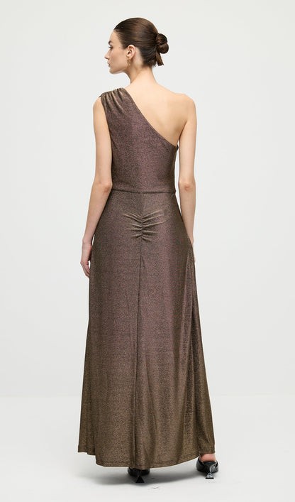 One Shoulder Glitter Split Maxi Dress