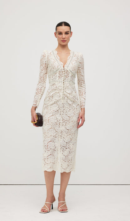 Embellished Lace Midi Dress