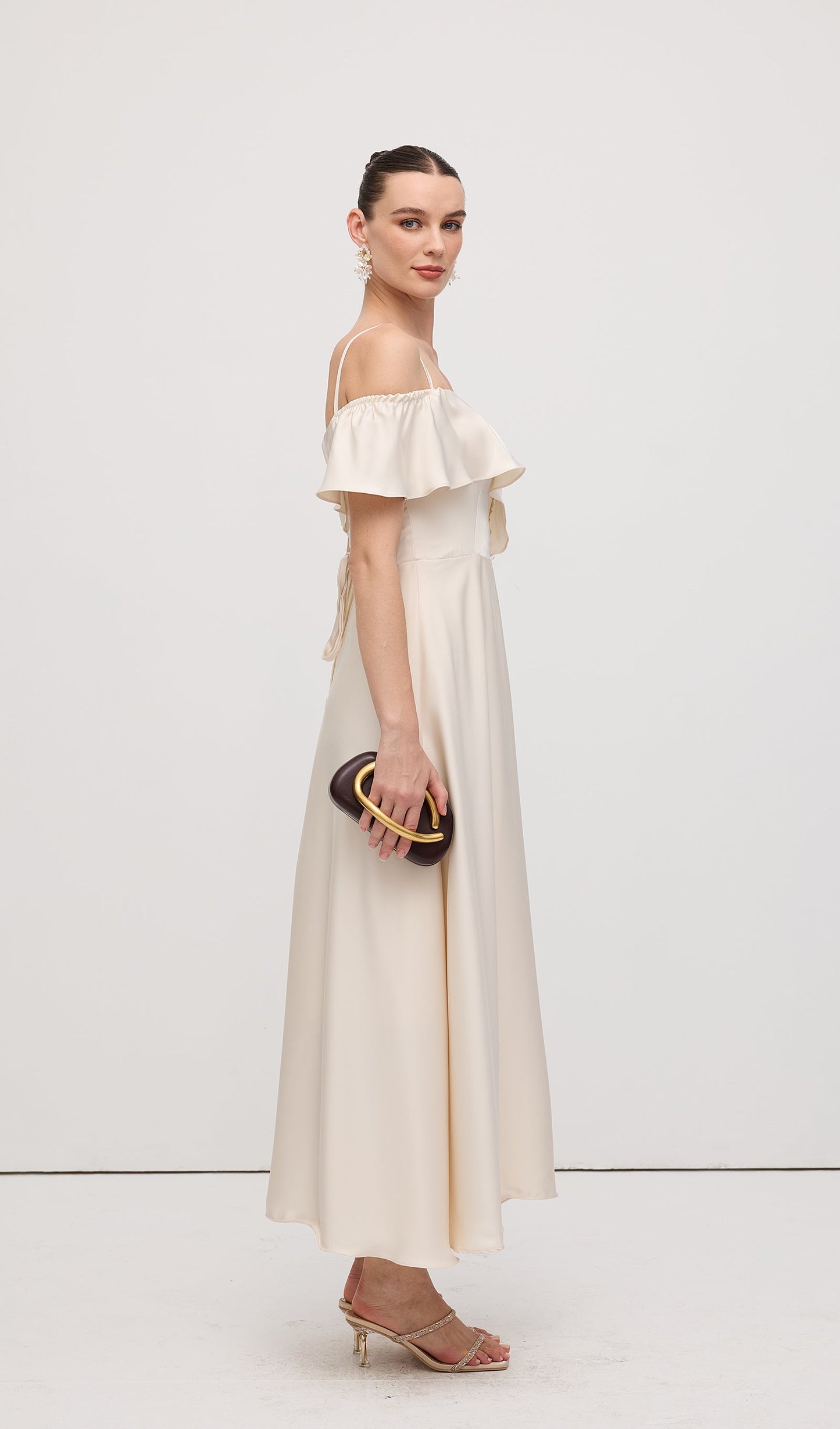 Ruffle Satin Midi Dress