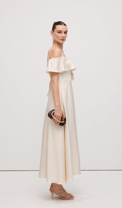 Ruffle Satin Midi Dress
