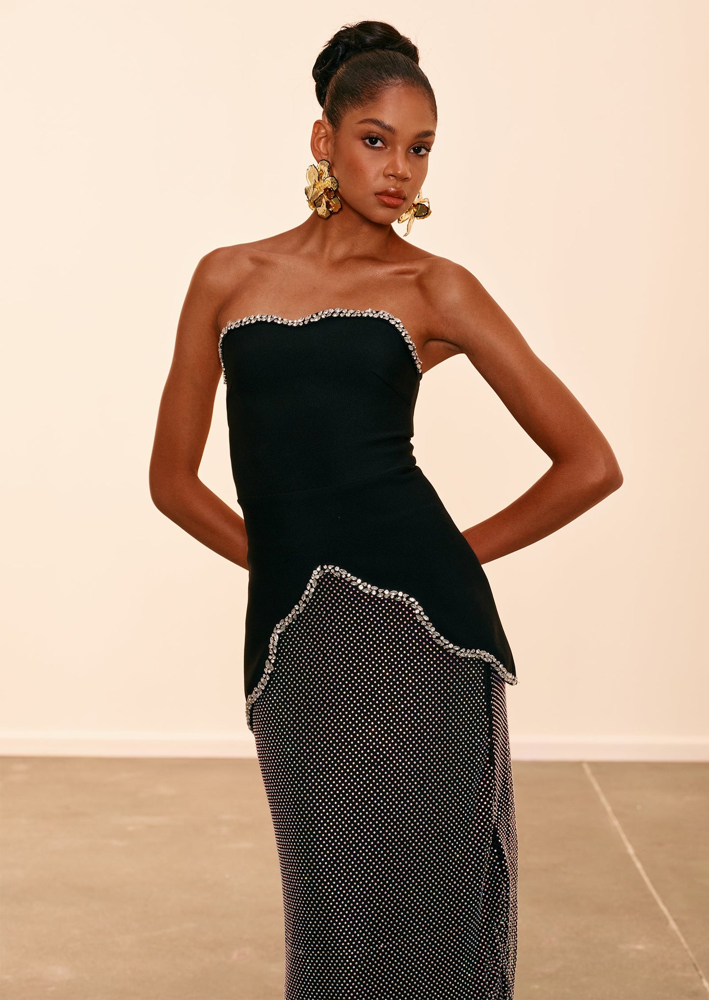 Strapless Beaded Top & Sequined Skirt Set