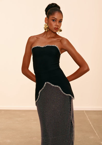 Strapless Beaded Top & Sequined Skirt Set