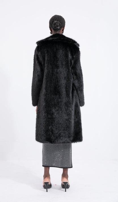 Trendy Black Maxi Length Eco-Coat
