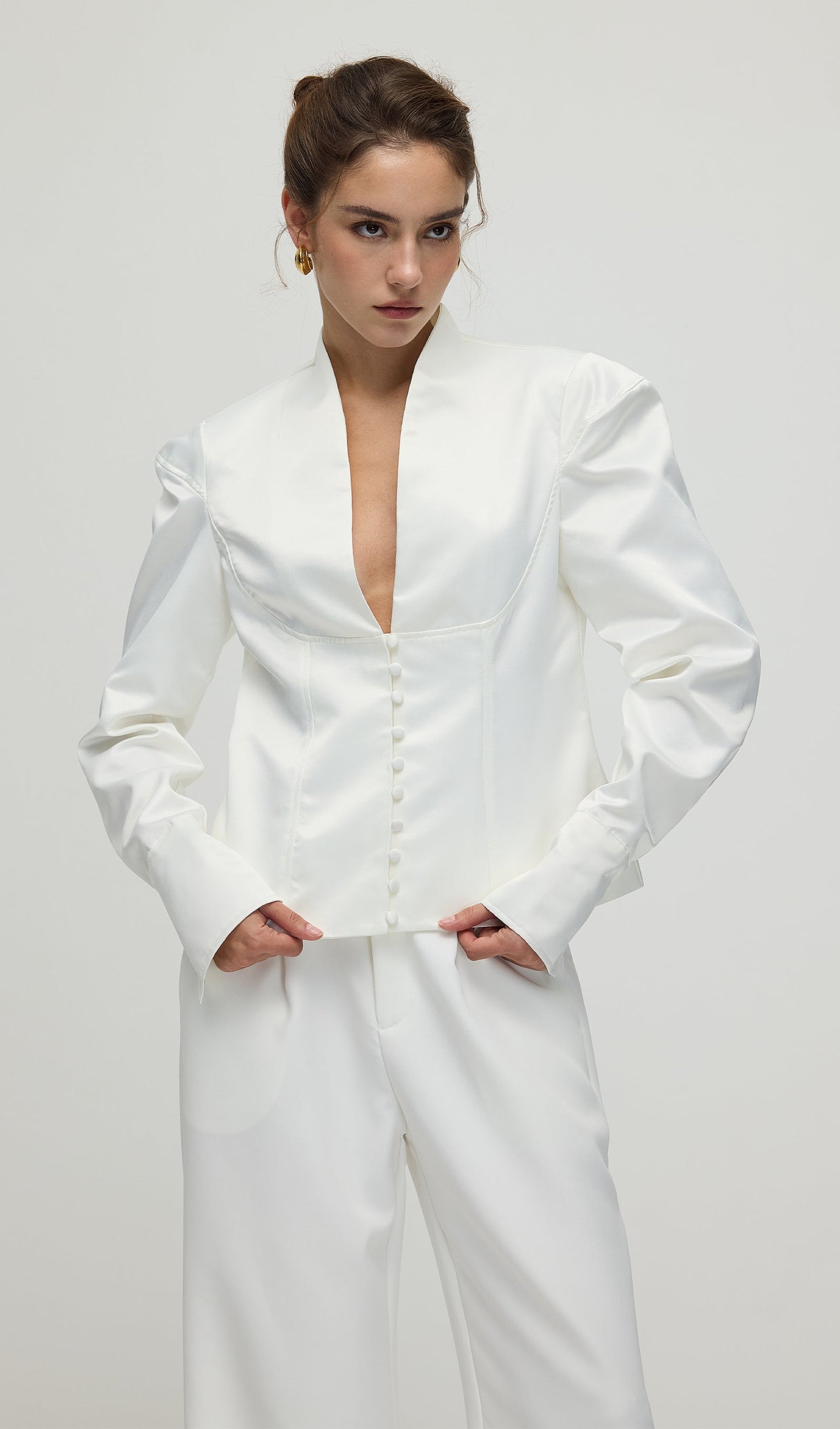 Solid Deep V Wide Shoulder Coat
