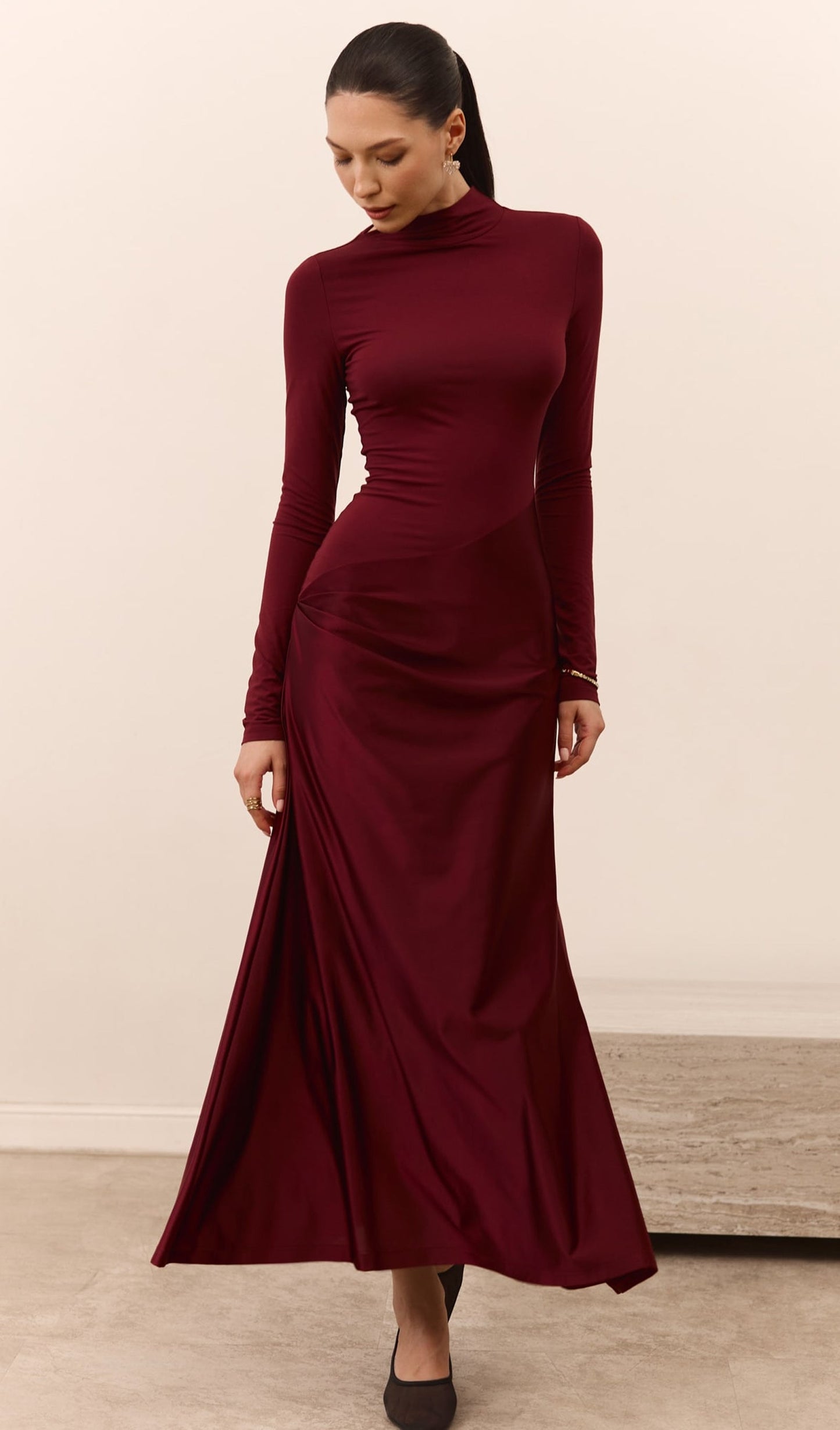 Combination Maxi Dress With Satin In Red