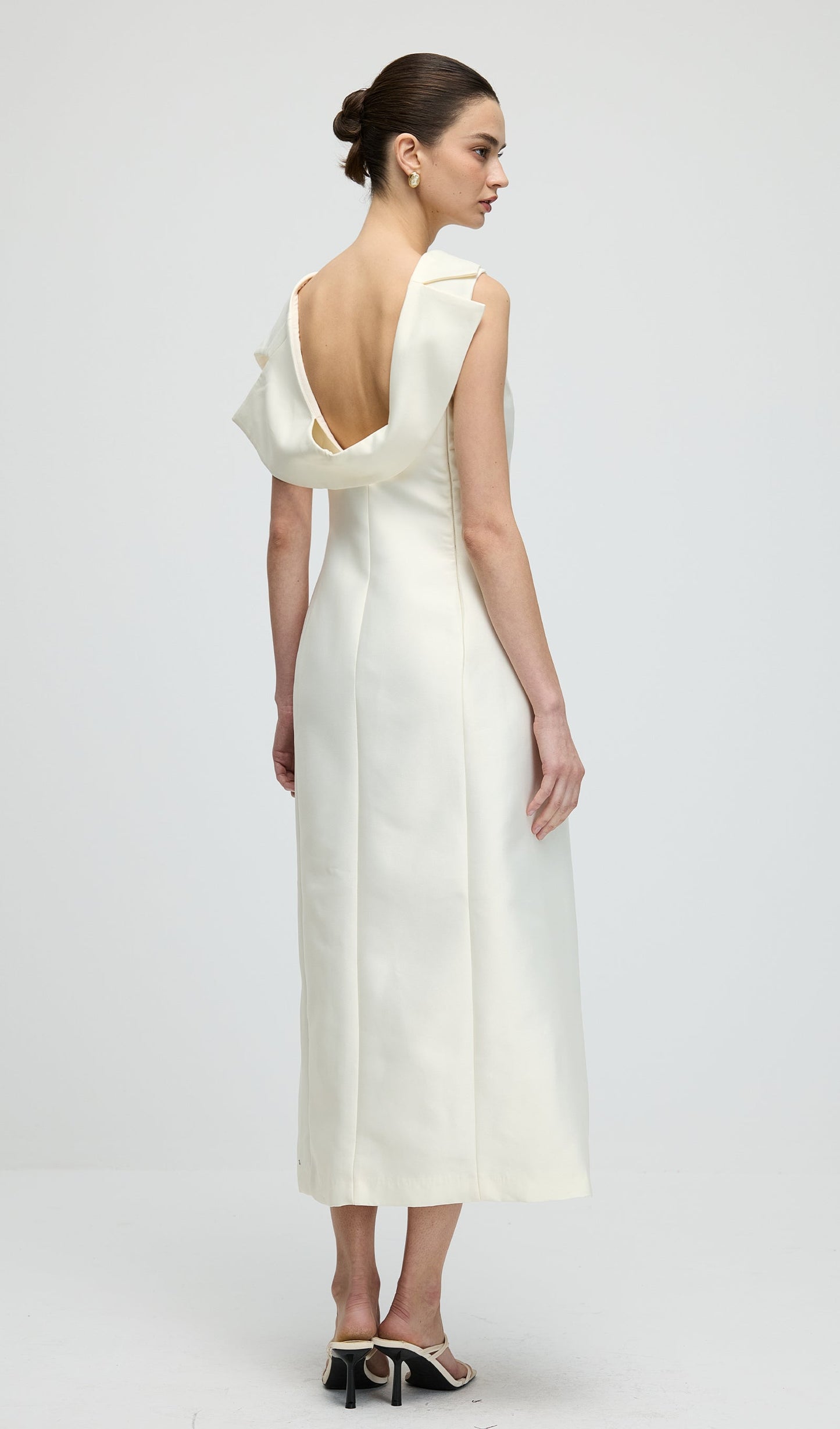 Asymmetrical Neckline Slit Midi Dress