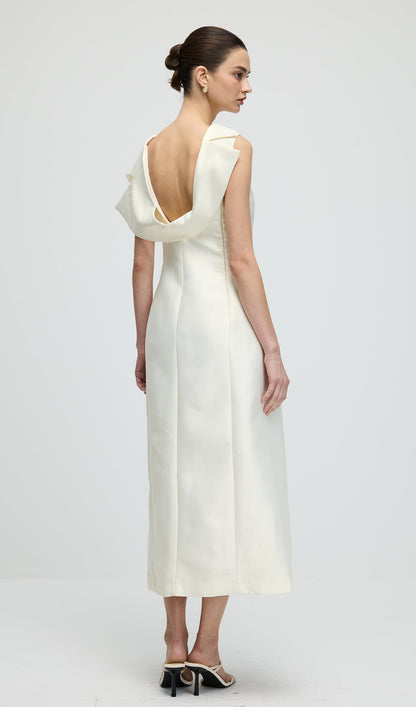 Asymmetrical Neckline Slit Midi Dress