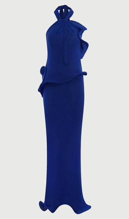 Halter Knit Maxi Dress In Cobalt