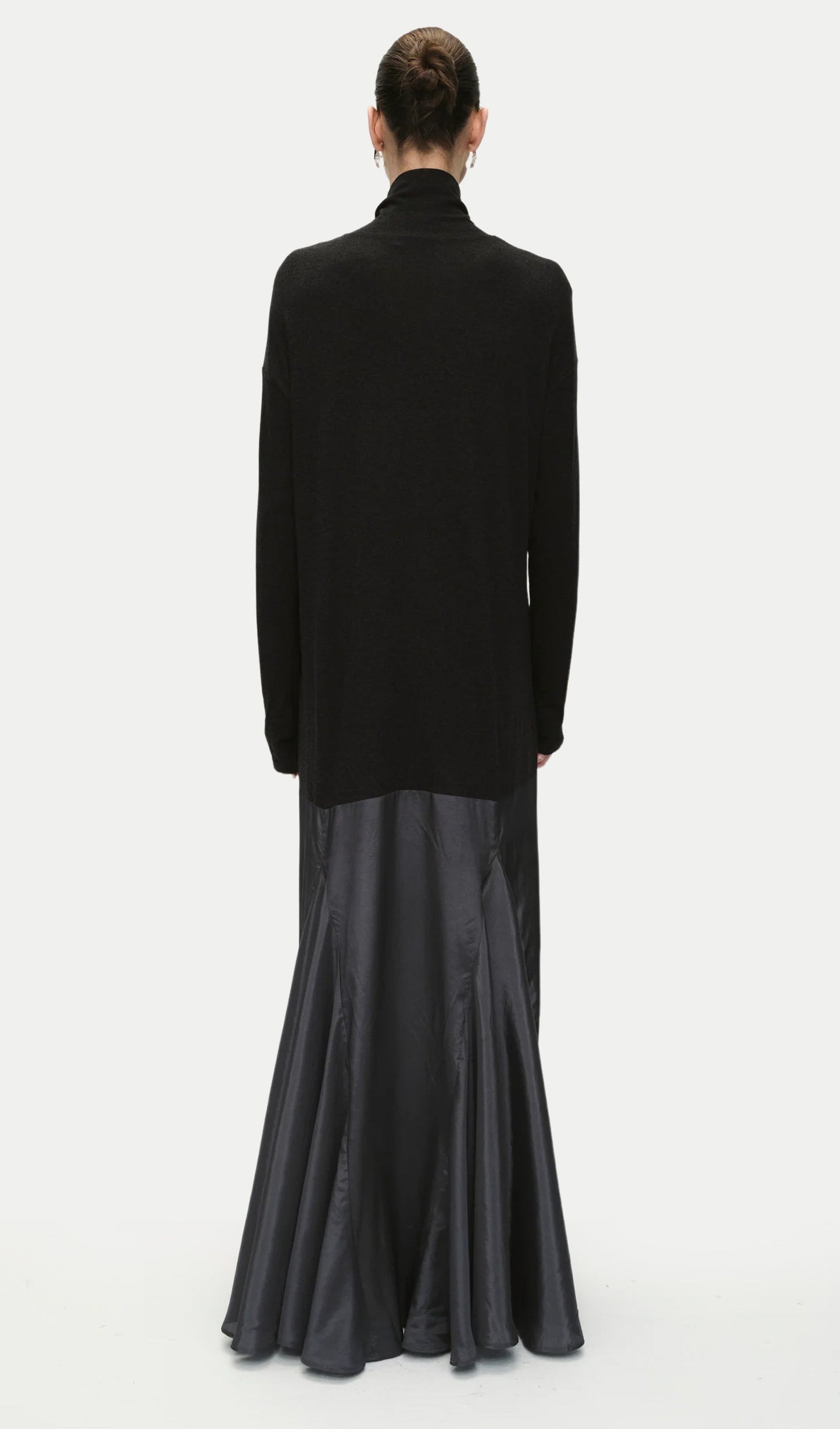 Turtleneck Long Sleeve Satin Maxi Dress In Black