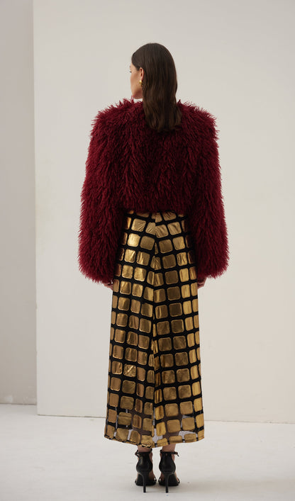 Faux Fur Jacket In Burgundy Coat
