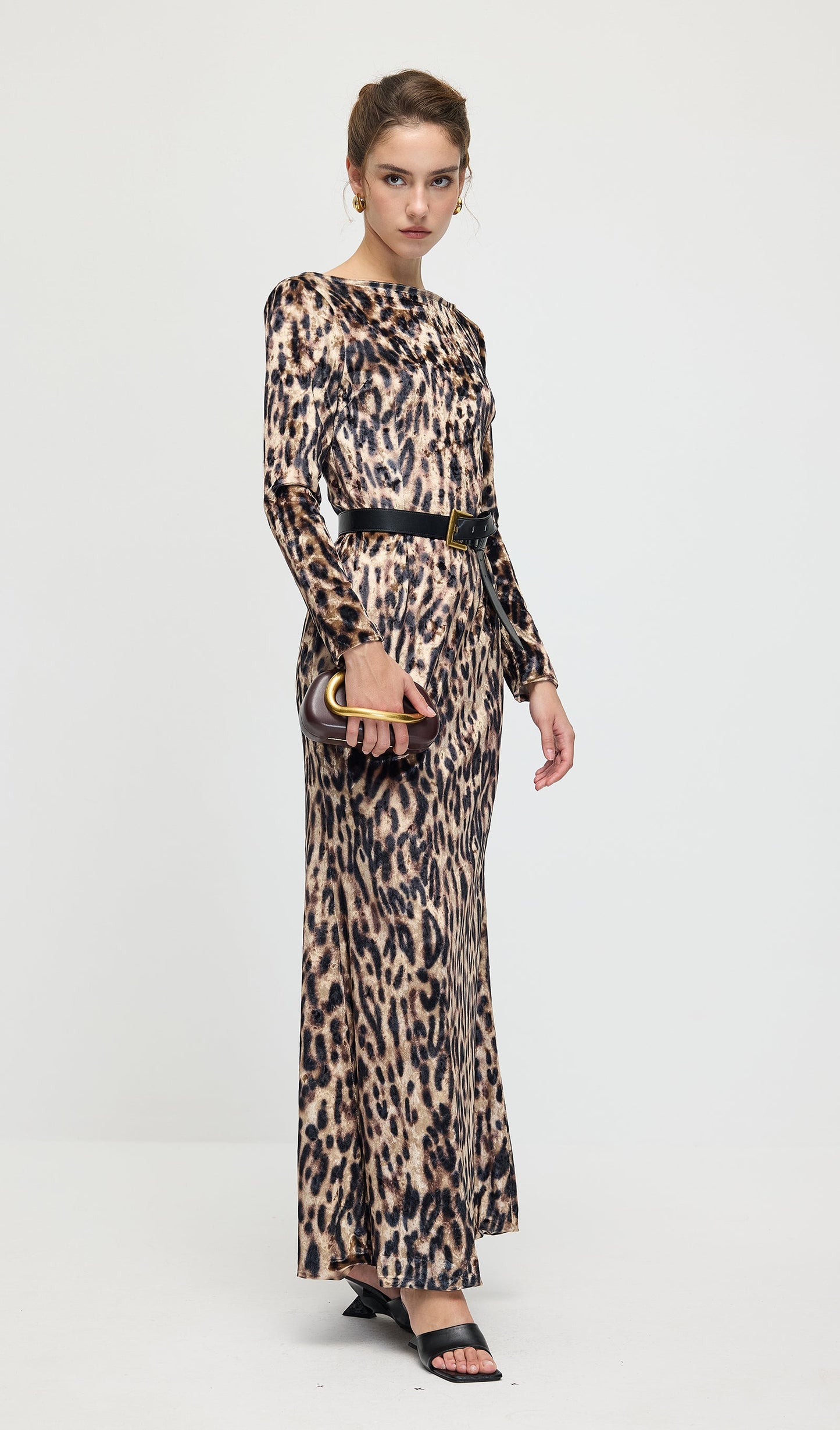 Leopard Printed Velvet Maxi Dress