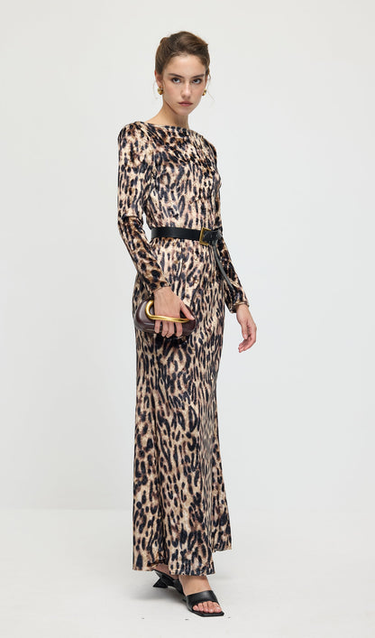 Leopard Printed Velvet Maxi Dress
