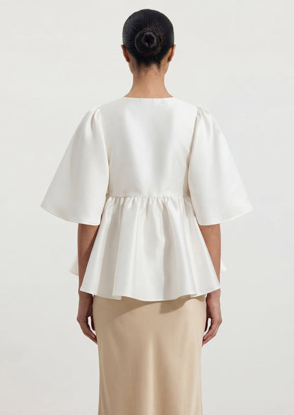 Puff Sleeve Ruffle Top In White
