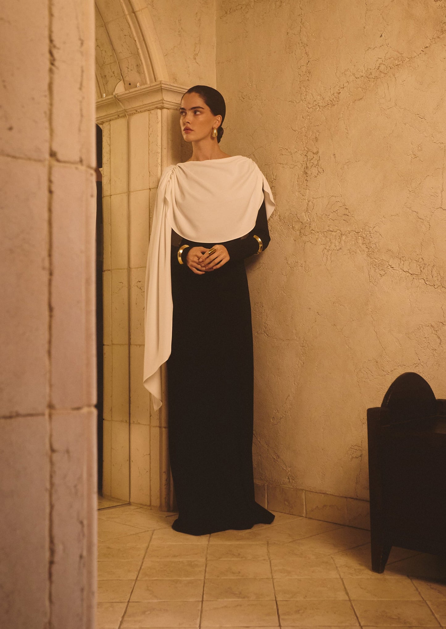 Maxi Dress With Contrasting Draped Shoulders