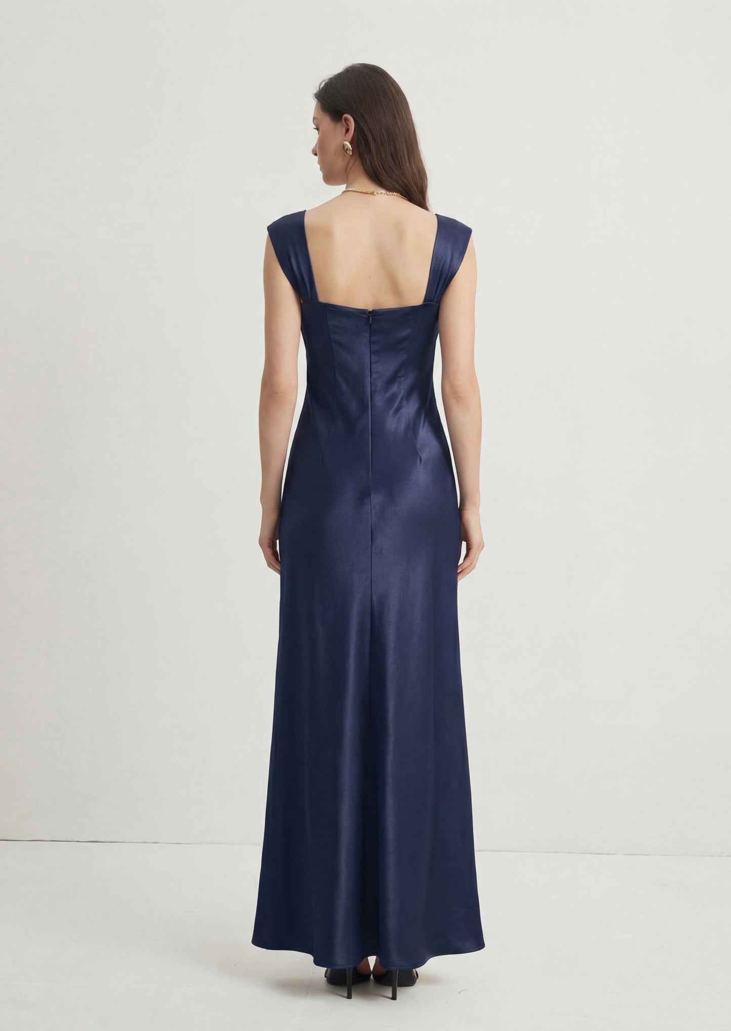 Satin Embellished Maxi Dress In Navy