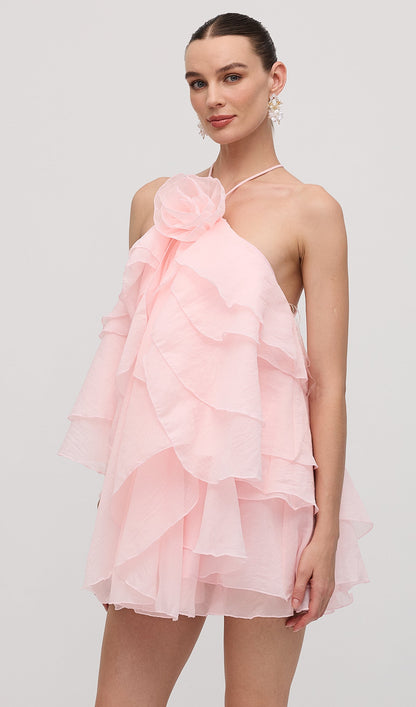 Halter Layered Mini Dress Pink