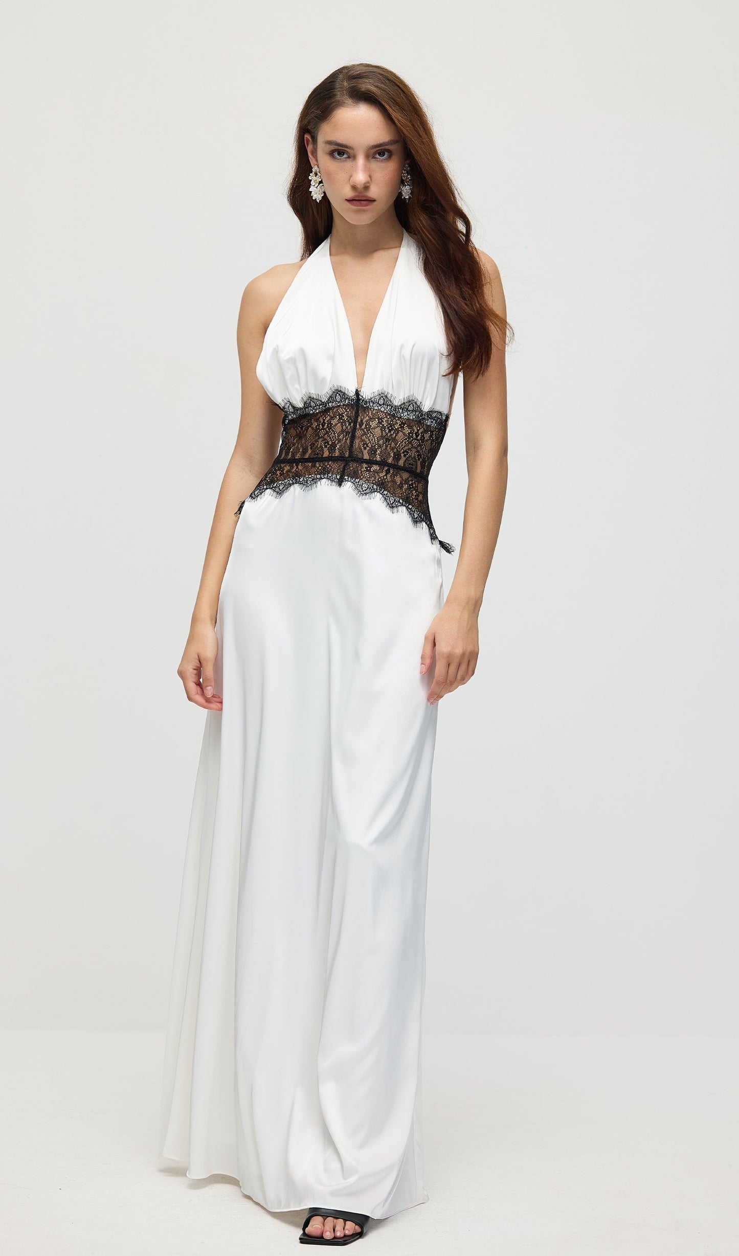 Lace And Satin Maxi Dress In White