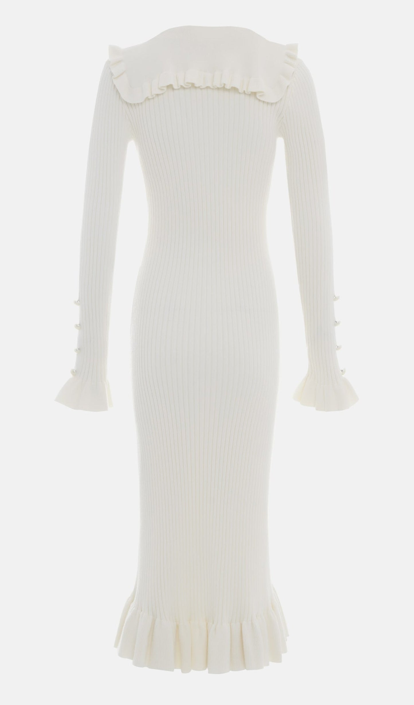Knitted Ruffle Midi Dress-White