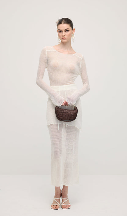 Hollow Out Drawstring Maxi Skirt