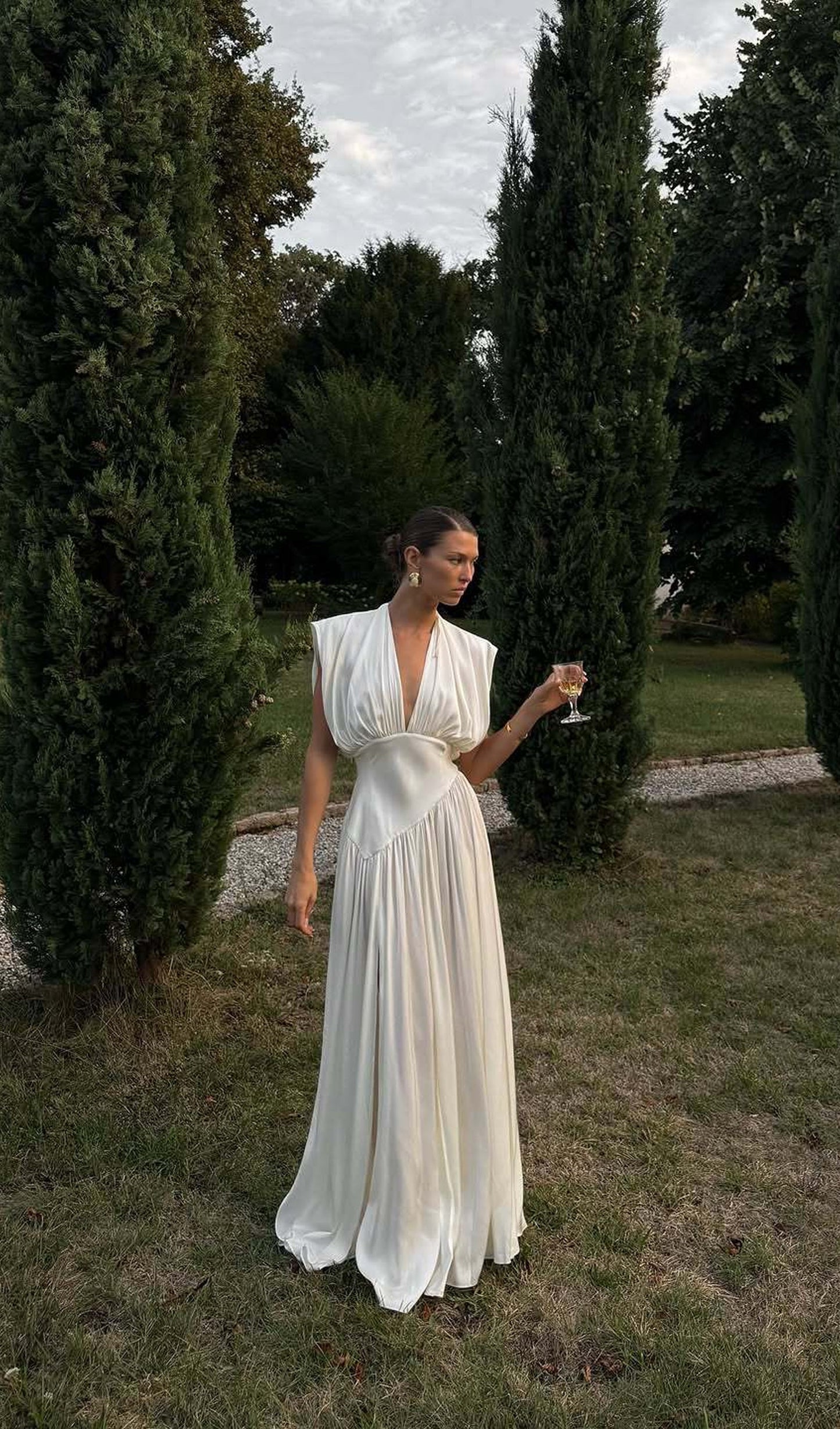 Deep V Neck Slit Maxi Dress