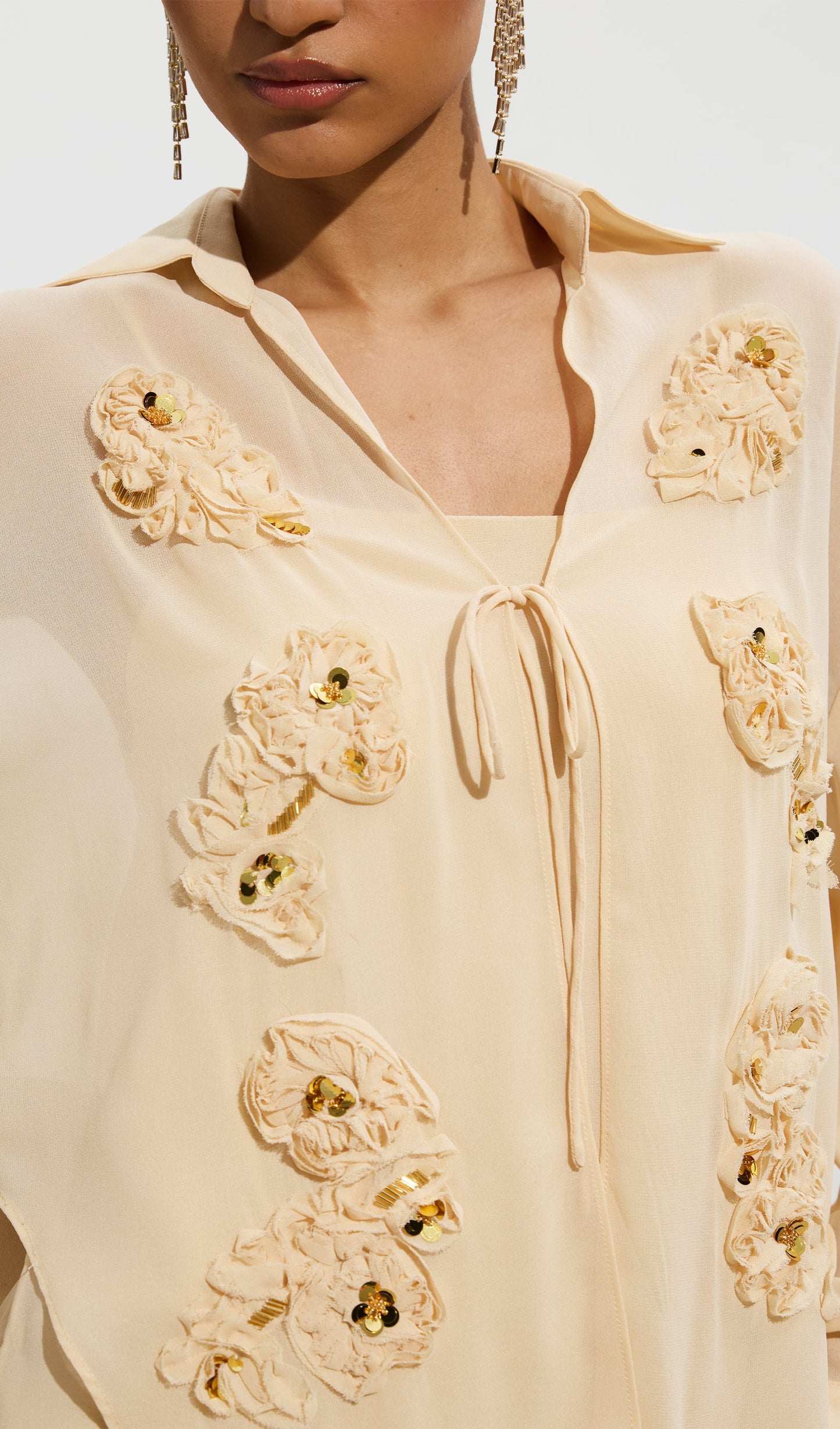 Embroidered Sequined Flower Shirt & Skirt Set