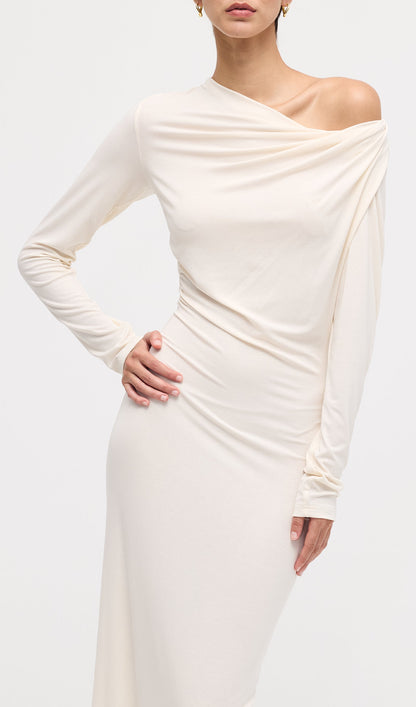 Draped Twist Knit Maxi Dress
