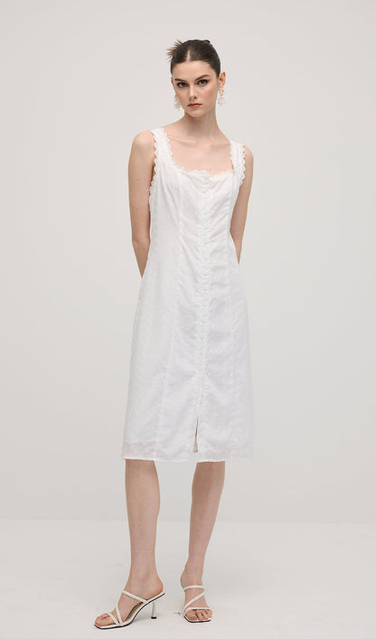 Solid Eyelet Sleeveless Midi Dress