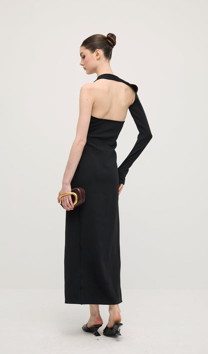 Manifesto Sleeve Midi Dress In Black