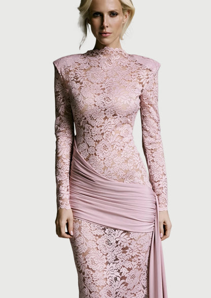 Siren Lace Midi Dress In Pink
