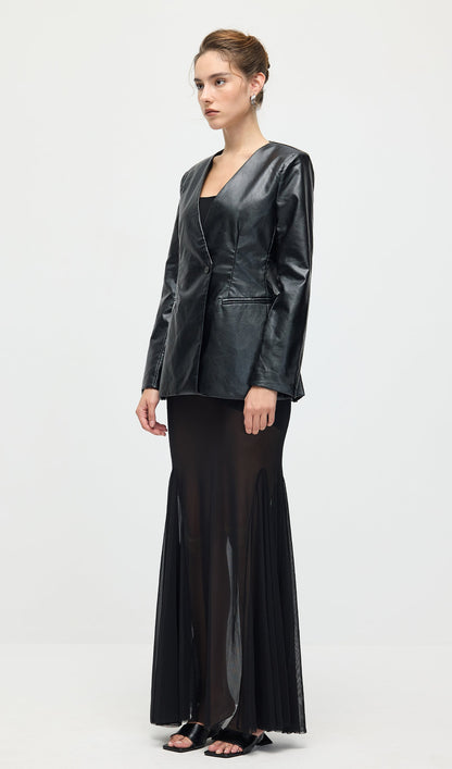 Vegan Leather Blazer In Black
