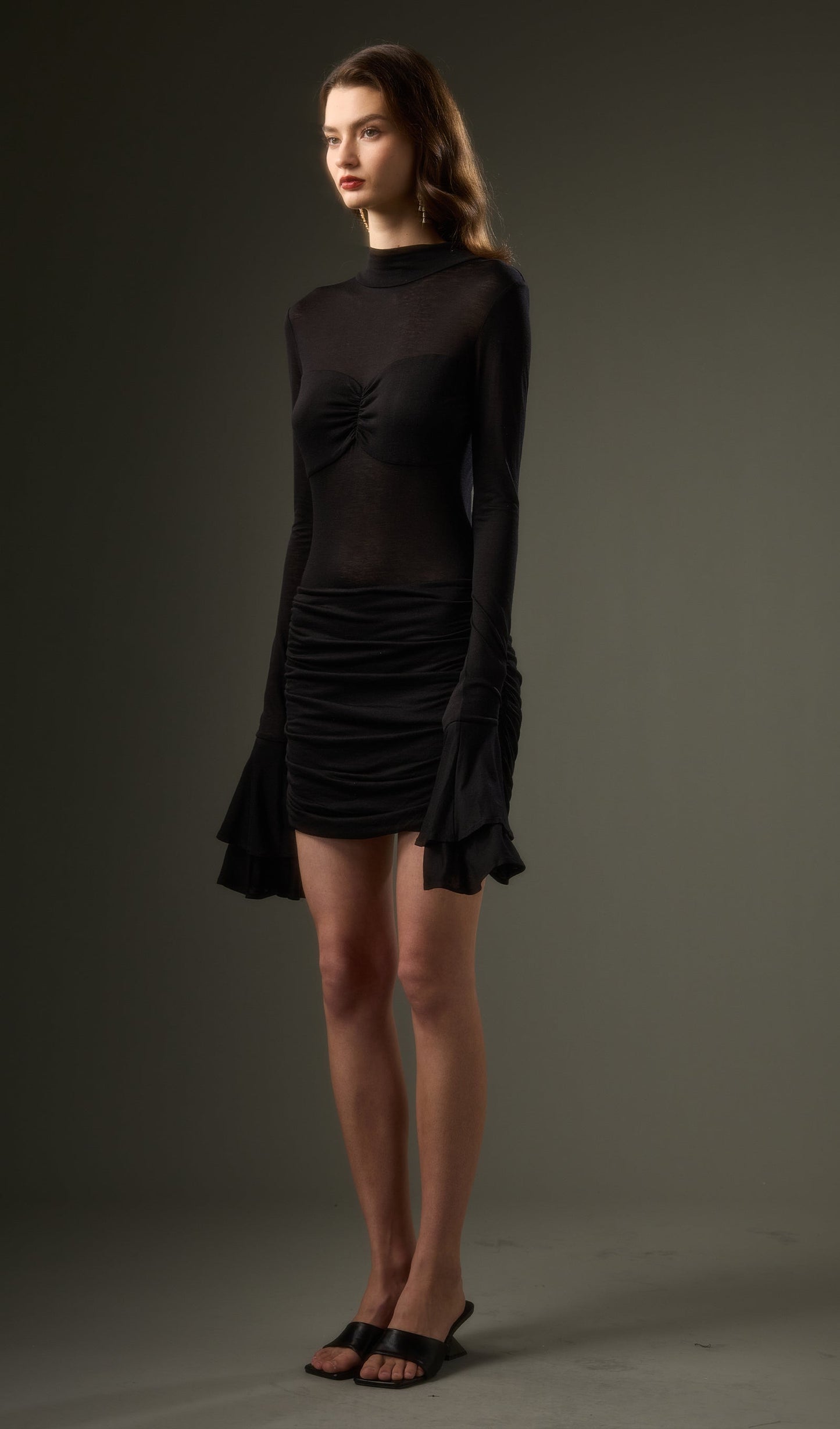 Semi Transparent Mini Dress In Black
