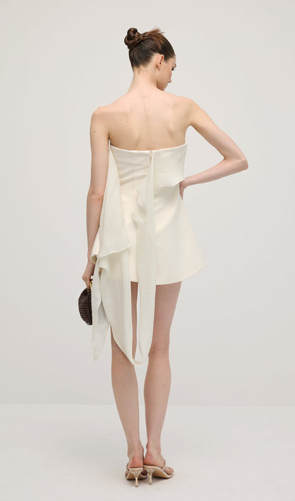 Off Shoulder Ribbon Mini Dress In White